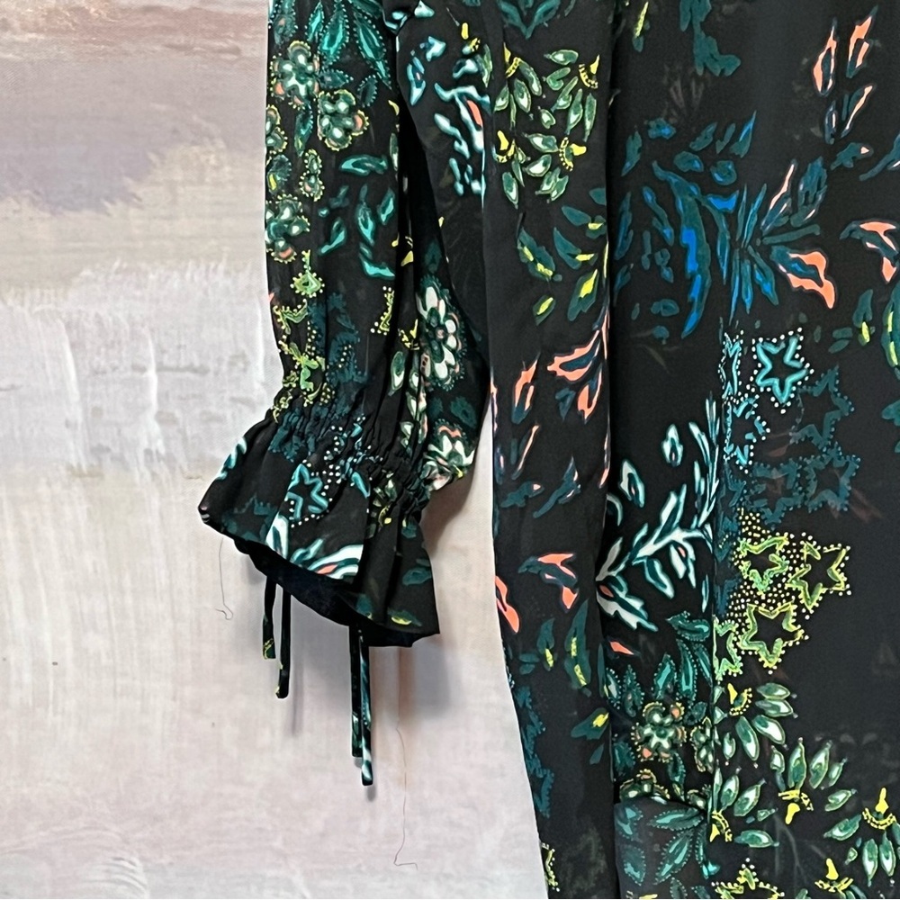 H&M Conscious Beach Cover Up‎ Women Size 12 Floral Drawstring Long Ruffle Sleeve - Picture 5 of 16